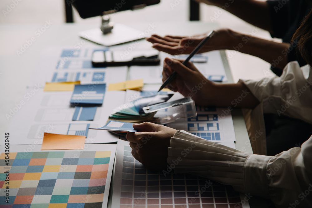 Close up ux developer and ui designer use augmented reality ...
