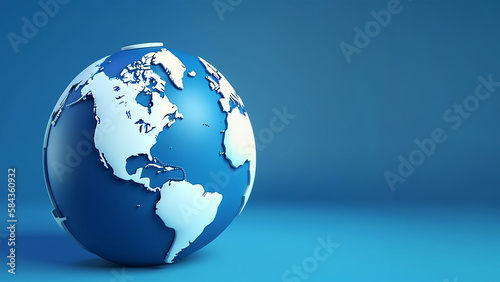 Blue globe  earth map 3D on blue background  business banner. AI generated image.