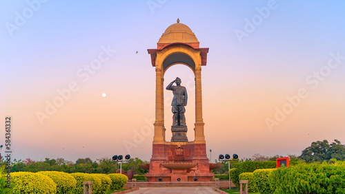 Netaji Canopy is a 28 feet tall black granite statue of Indian freedom fighter Netaji Subhas Chandra Bose. It is placed under the canopy behind India Gate, New Delhi photo