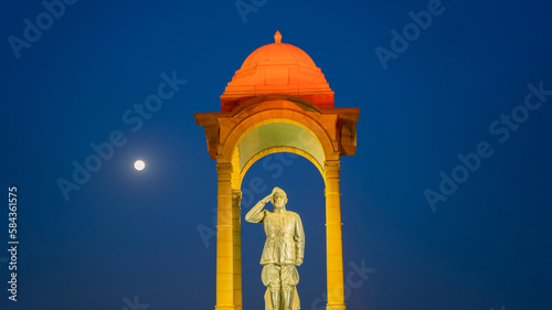 Netaji Canopy is a 28 feet tall black granite statue of Indian freedom fighter Netaji Subhas Chandra Bose. It is placed under the canopy behind India Gate, New Delhi photo