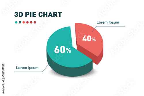 3d pie chart two pieces.Infographic isometric puzzle circular template.report, business analytics, data