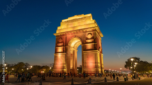 The India Gate is a war memorial located at Kartavya path, New Delhi, India photo