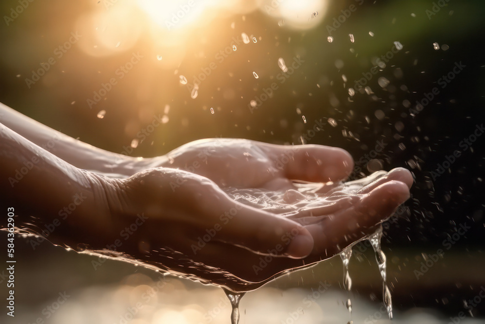 Fototapeta premium Hands enjoying water (AI Generated)