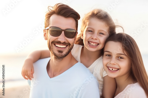 beautiful family at the beach  AI Generated 