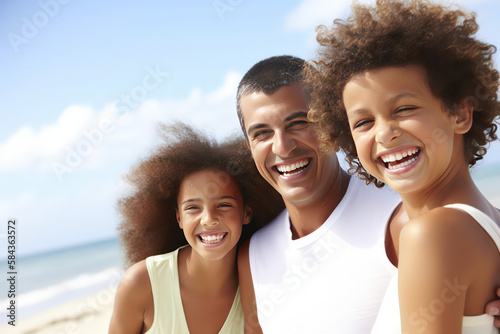 beautiful family at the beach (AI Generated) © Djomas