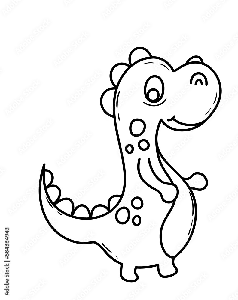 Fototapeta premium Cute line Art Dinosaur