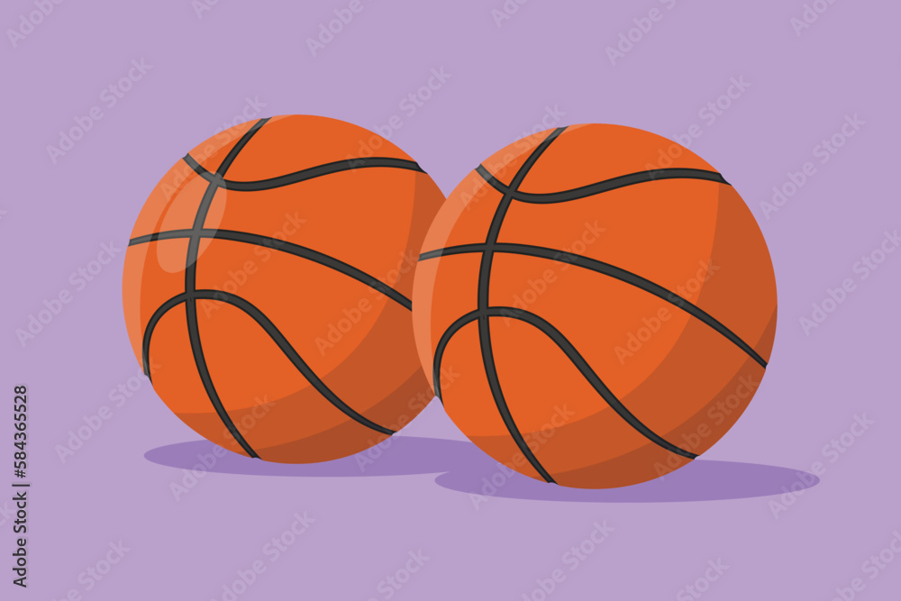 Graphic flat design drawing basketball ball on the floor. Ball for basketball game. Back to school and sport education concept. Team games tournament and competition. Cartoon style vector illustration