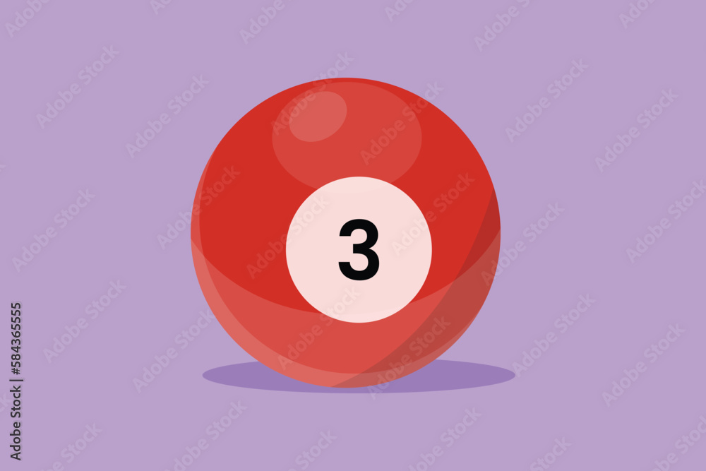 Cartoon flat style drawing billiard ball number 3 logo, label, template, symbol. Balls billiards