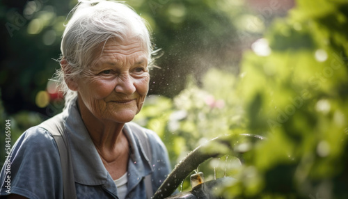 Elderly senior woman doing garden labor