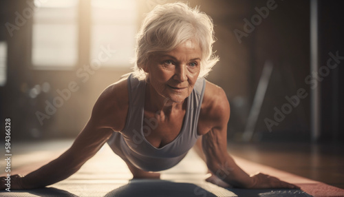 Beautiful senior woman with an elderly but helathy look doing meditation