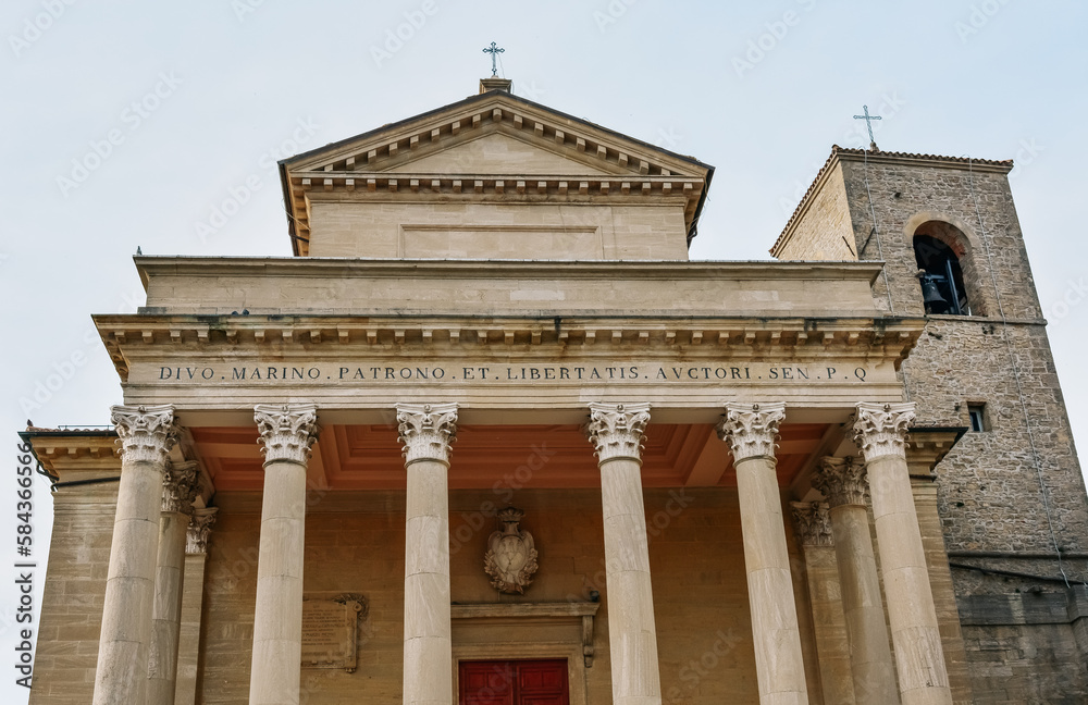The facade of The Basilica di San Marino  - catholic church located in the Republic of San Marino.