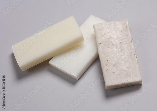 Bars of soap on a gray background