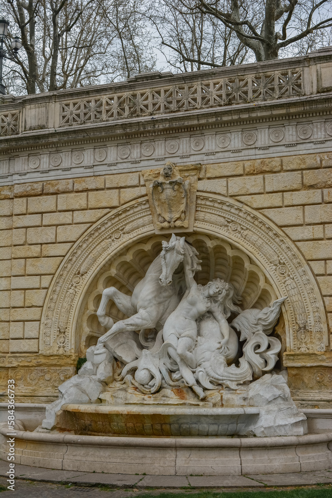 Fontana Della Ninfa e del Cavallo Marino - the Fountain of Nymph and Seahorse marble Bologna, Italy