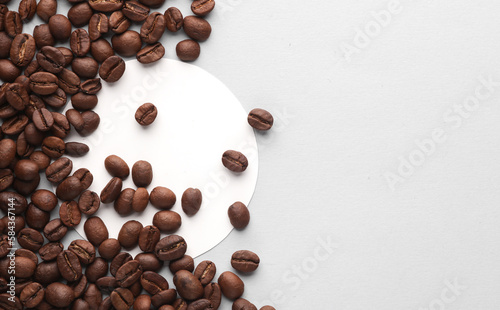 Wallpaper Mural Mockup of white round coaster and coffee beans on gray background. Template for design Torontodigital.ca