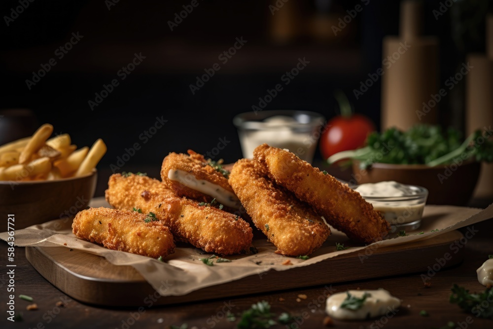 Breaded mozzarella cheese sticks with ketchup and bbq sauce. Delicious breaded mozzarella cheese sticks with marinara dipping sauce. Generative Ai. Breaded mozzarella cheese sticks with ketchup and bbq sauce. Delicious breaded mozzarella cheese sticks with marinara dipping sauce. Generative Ai.
