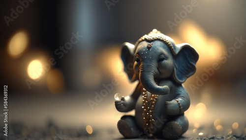 Divine Wisdom embodied in Indian Elephant Sculpture of Ganesha, the deity of intellect and knowledge © artefacti