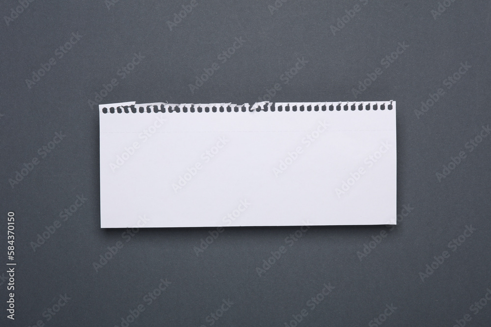 Sheet of perforated piece of paper on a gray background. Template for design