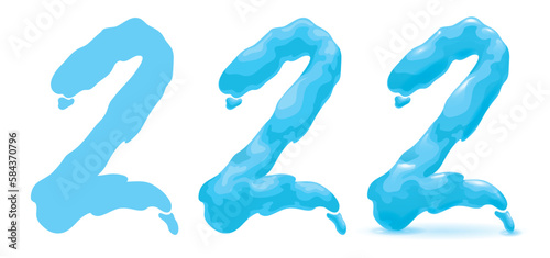 Set with number 2 with watery effect in different styles, Vector illustration