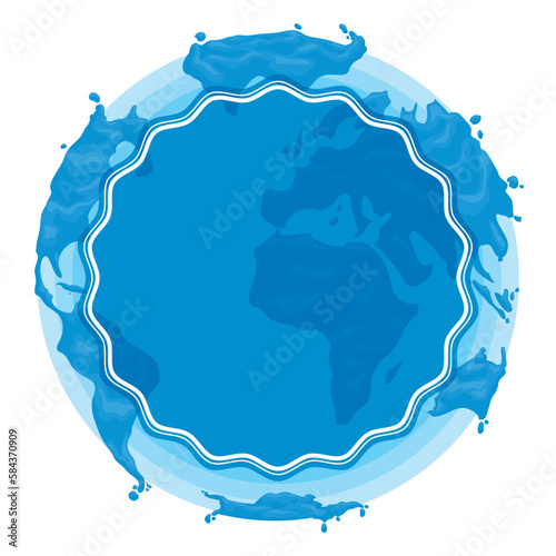 Blue design with liquid continents and round label template, Vector illustration