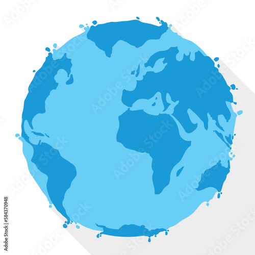 Liquid blue globe in flat style and long shadow, Vector illustration