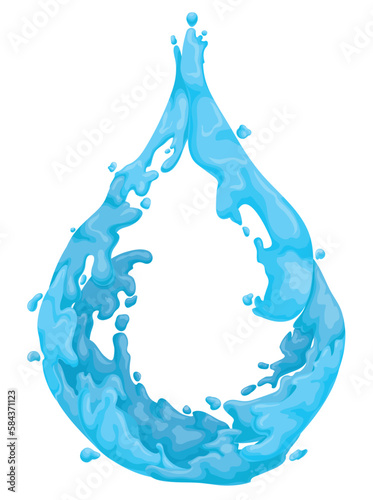 Blue stream of water forming a drop shape in cartoon style, Vector illustration