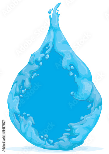 Drop-shaped template with frame made with a stream of water, Vector illustration