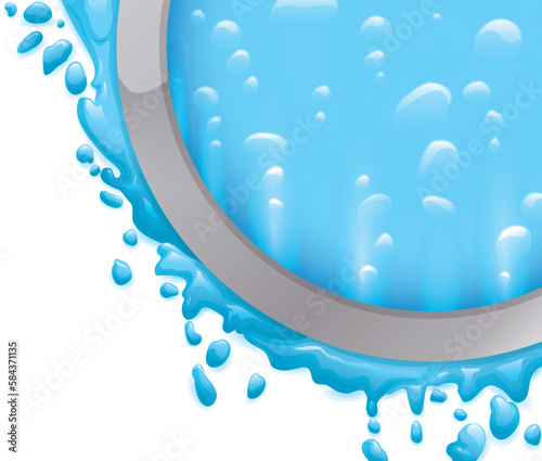 Underwater window with bubbles, silver frame and water splashes, Vector illustration