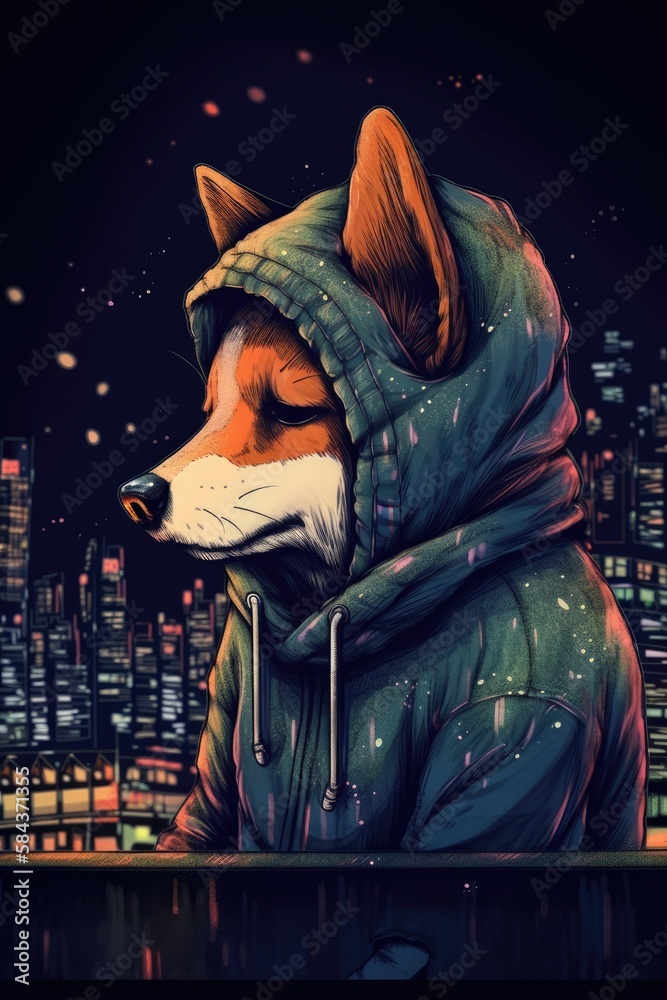 Fototapeta premium illustration of a Corgi dog wearing a sweater cartoon illustration. Generative Ai