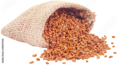 Cuadro en lienzo Fenugreek seeds in sack