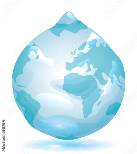 Floating drop with continent silhouettes inside on white background, Vector illustration