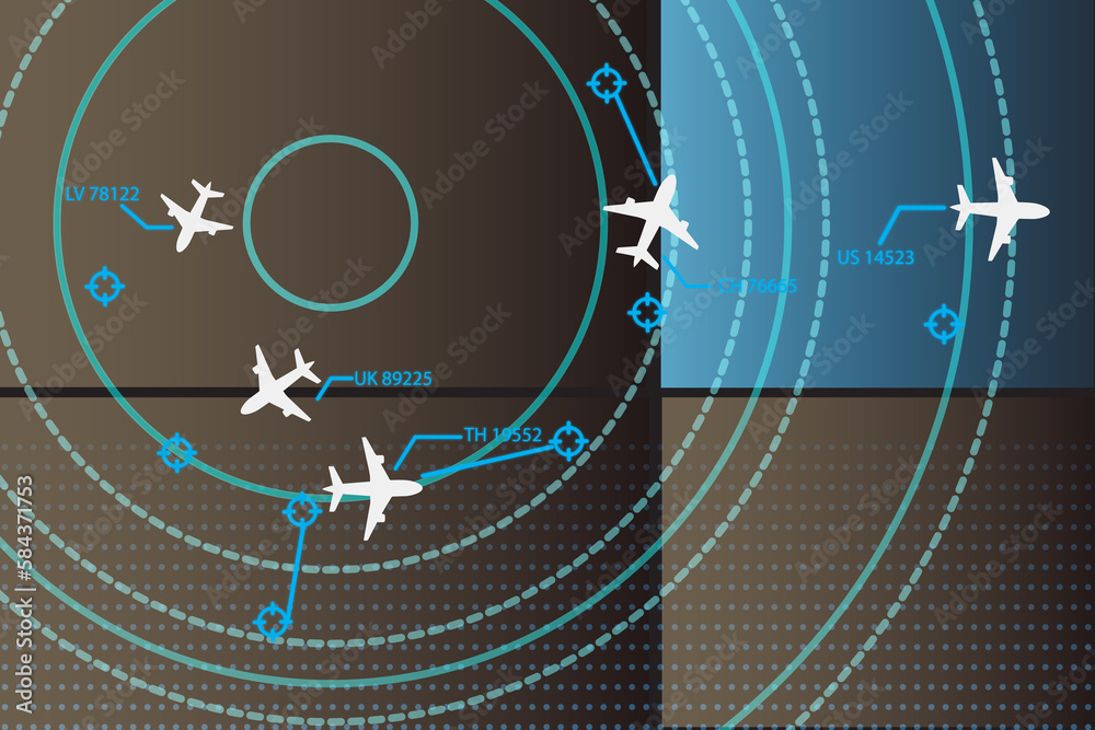 Obraz premium Simulation screen showing various flights for transportation and passengers.