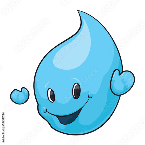 Happy drop-shaped character with raised hands in cartoon style, Vector illustration