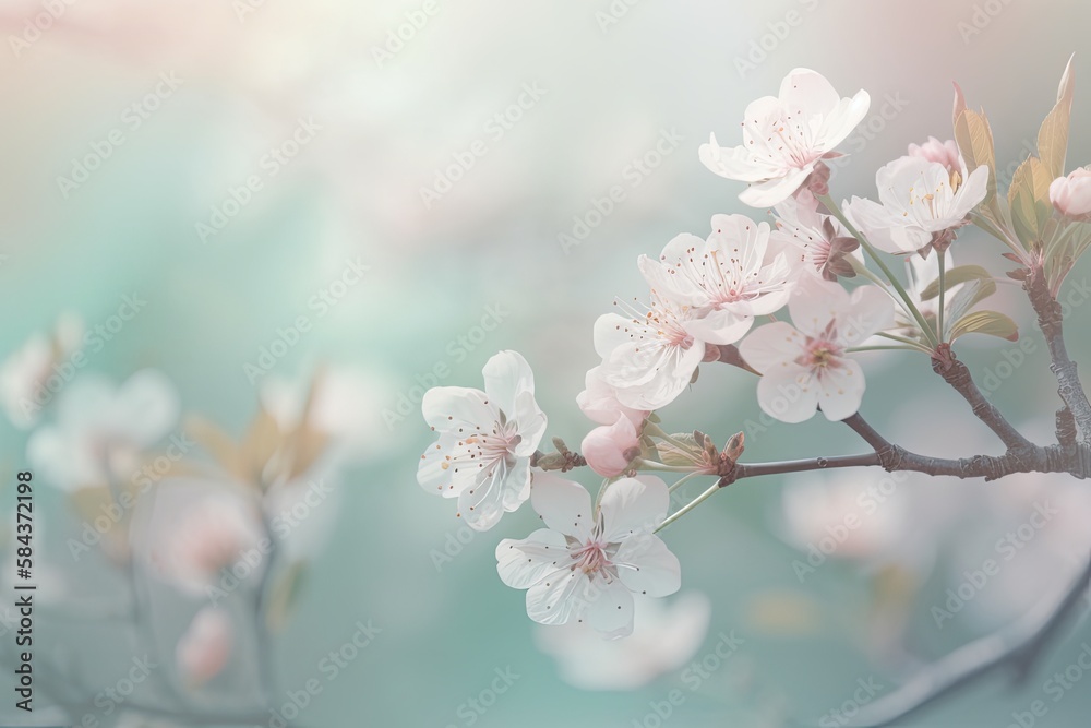 soft focus close-up Cherry blossom in its best timing, full bloom. White-colored flowers blooming. Fully-bloomed cherry blossoms Generative Ai.