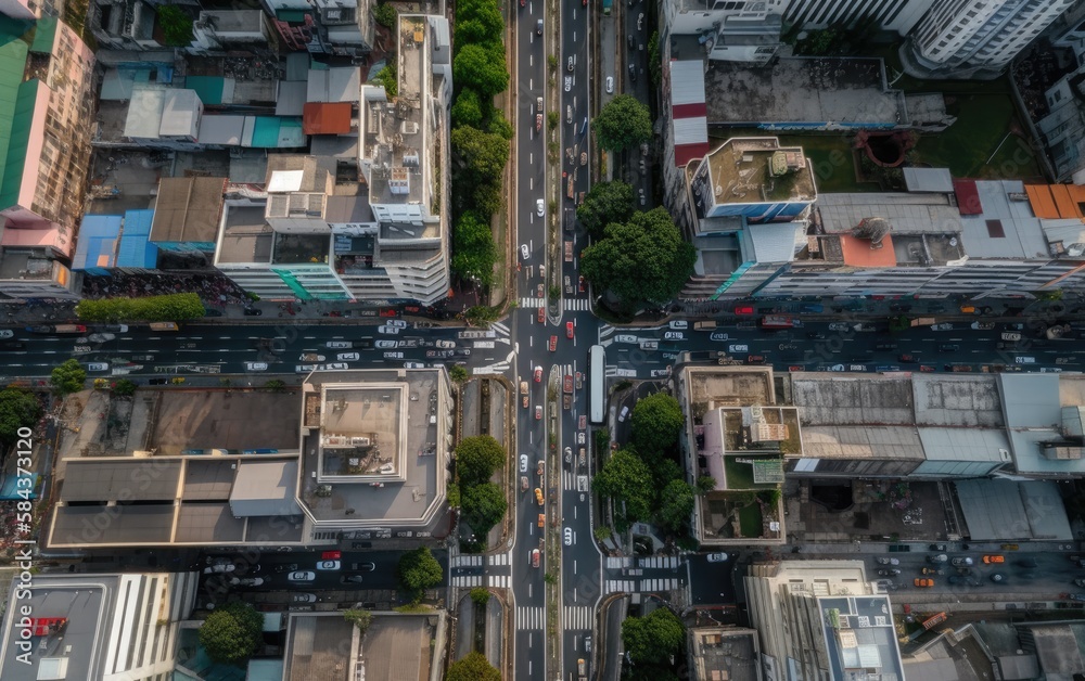 Drone view ratchada road, Bangkok, thailand, Generative AI.