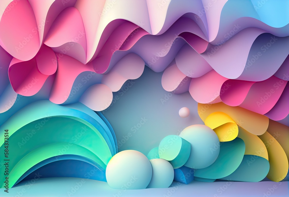 Pastel Rainbow Wavy Background. 3D abstract background with paper cut ...