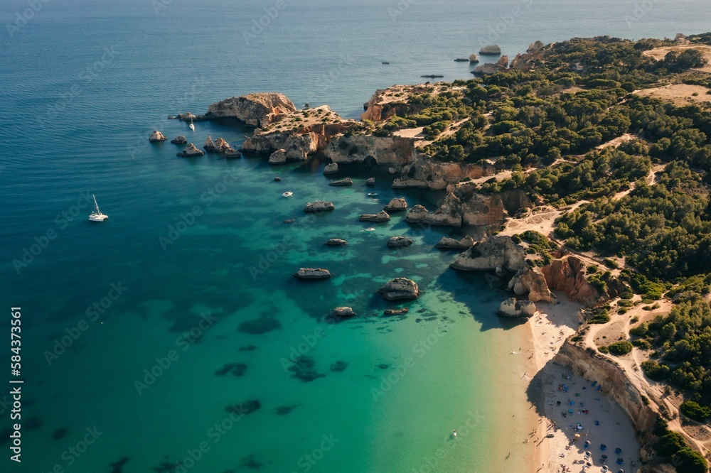 Praia Joao de Arens beach from above, aerial photo of Algarve costaline, Portugal Praia Joao de Arens beach from above, aerial photo of Algarve costaline, Portugal