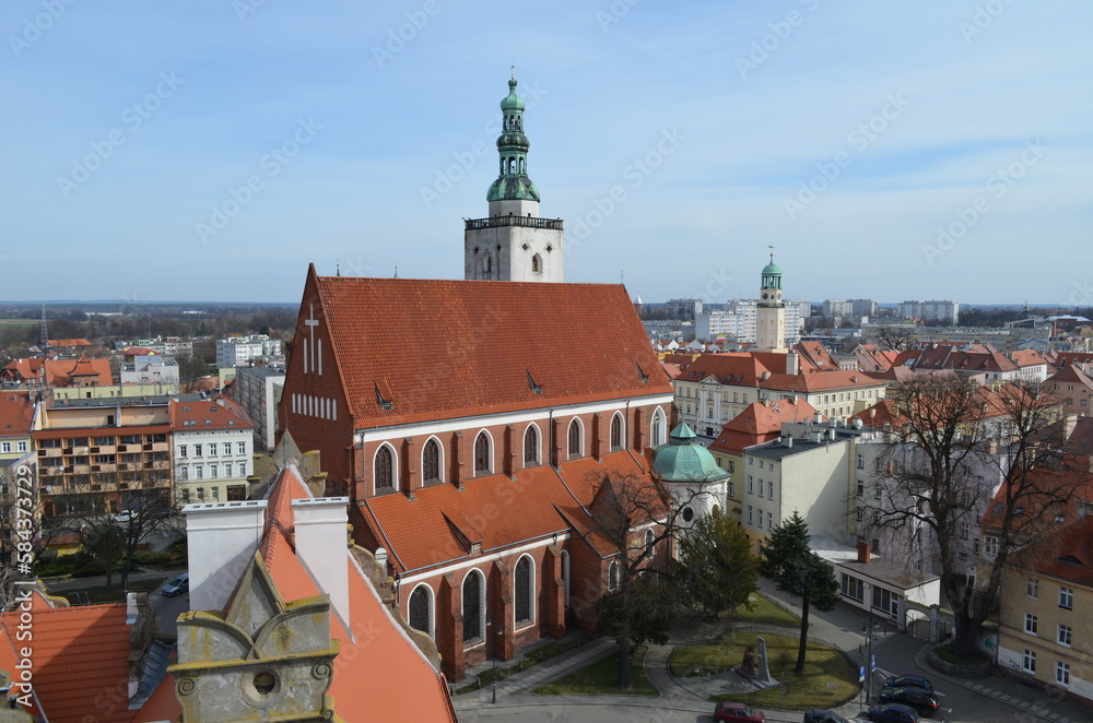Obraz premium Miasto Oleśnica, widok z wieży zamkowej, Polska, Dolny Sląsk