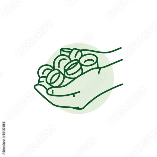 Hands holding bottle caps black line icon. Pictogram for web page