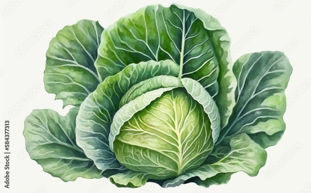 Obraz premium A drawn cabbage on white background watercolor vegetable organic food illustrations Generative AI