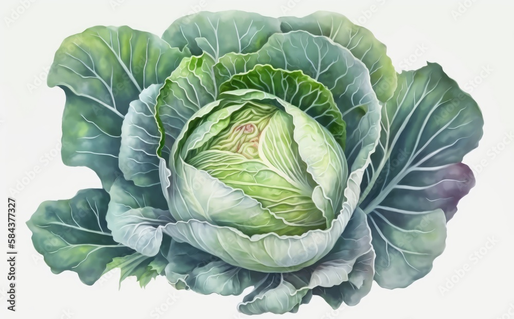 Obraz premium A drawn cabbage on white background watercolor vegetable organic food illustrations Generative AI