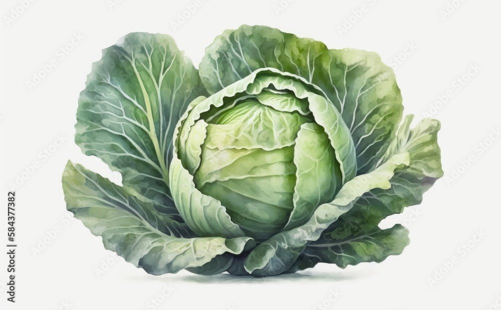 Obraz premium A drawn cabbage on white background watercolor vegetable organic food illustrations Generative AI