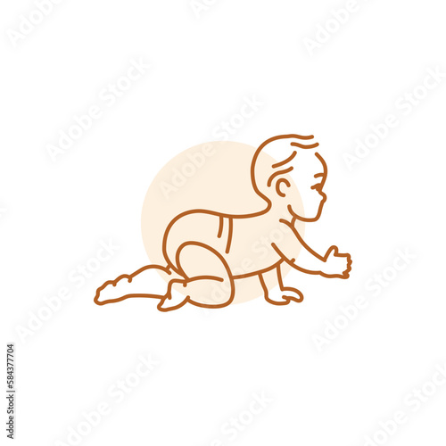 The baby is crawling black line icon. Toddler development.