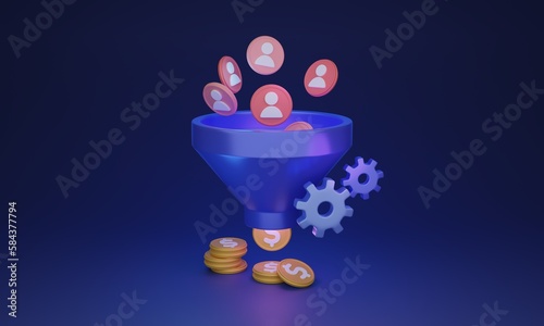 Lead generation as online customer marketing tool 3D illustration concept. Strategy to convert client from buyer to financial profit. Commerce development process with generating interest for product