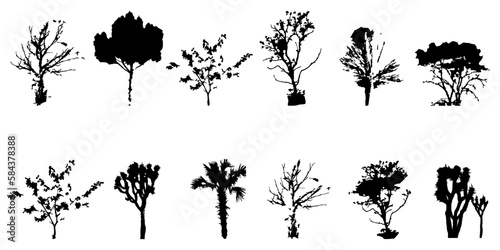 Vector silhouette of tree on white background.
