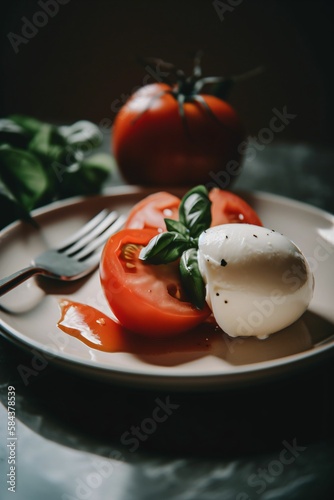 tomates et mozzarella en salade dans une belle assiette, illustration culinaire, ia générative 8