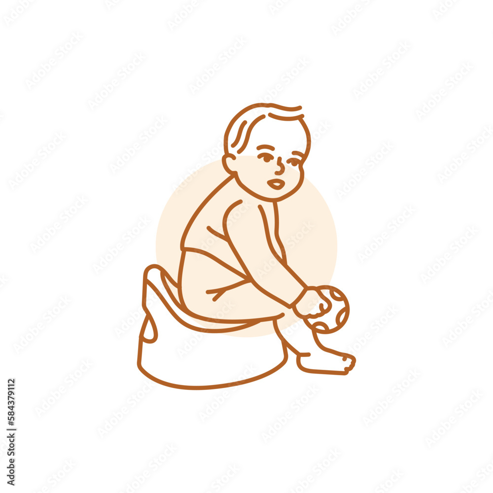 Child on the potty black line icon. Toddler development. Child on the potty black line icon. Toddler development.