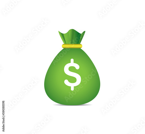 Vector illustration of cartoon green money bag with dollar sign