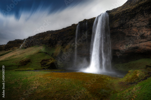 Seljalandsfoss is a waterfall in Iceland. The Seljalands   river  the  liquid river   drops about 60 meters