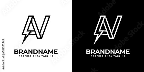 Letter AV Thunderbolt Logo, suitable for any business with AV or VA initials.