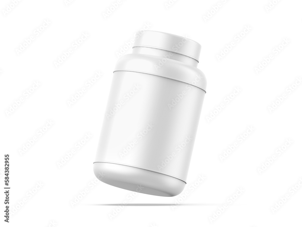 Plastic protein supplement jar mockup for mockup and branding, 3d render illustration Plastic protein supplement jar mockup for mockup and branding, 3d render illustration